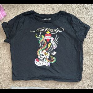 Ed Hardy Black Graphic Crop T-Shirt